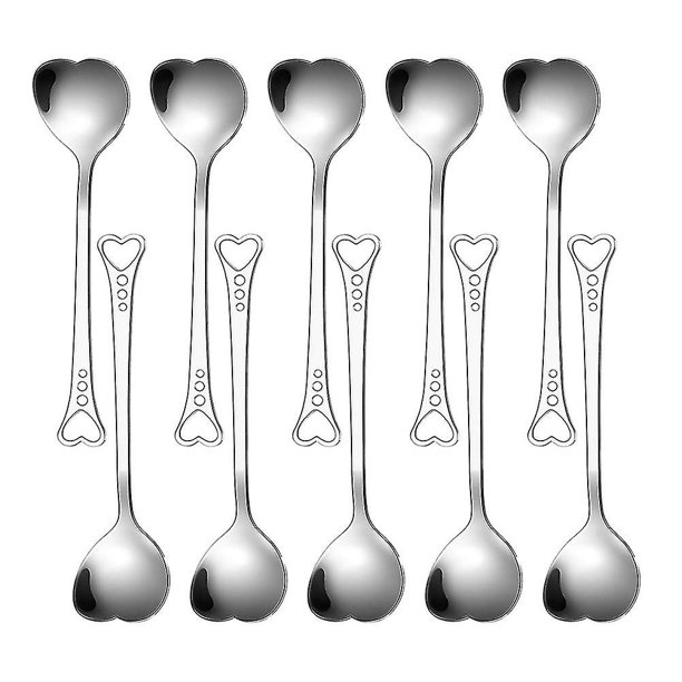 10 Uds. Cuchara de café con forma de corazón de acero inoxidable, accesorios de cocina, cucharas agitadoras de azúcar para postre, Te