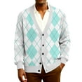thumbnail image 2 of QHRMKOG Men's Cardigan Sweaters Loose Fit Long Sleeve V Neck Cardigans Casual Color Block Argyle Print Cardigan Sweater Winter Vintage Knitted Ribbed Sweaters Blue S, 2 of 7