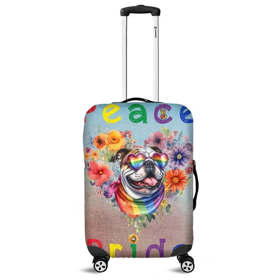 Peace Love Pride Bulldog with Rainbow Sunglasses LGBT LGBTQ  Travel Luggage Cover Dog Lover Gifts Idea Suitcase Dust Protective Decor - 01004