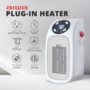Aiwa Outlet Plug-in Electric Space Heater, Mini Heater with Adjustable Temperature Control, White