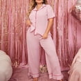 thumbnail image 4 of FAIWAD Women's Plus Size Pajama Sets 2 Piece Sleepwear Ruffle Short Sleeve Button Down Shirts and Pants Loungewear Home Set, 4 of 6