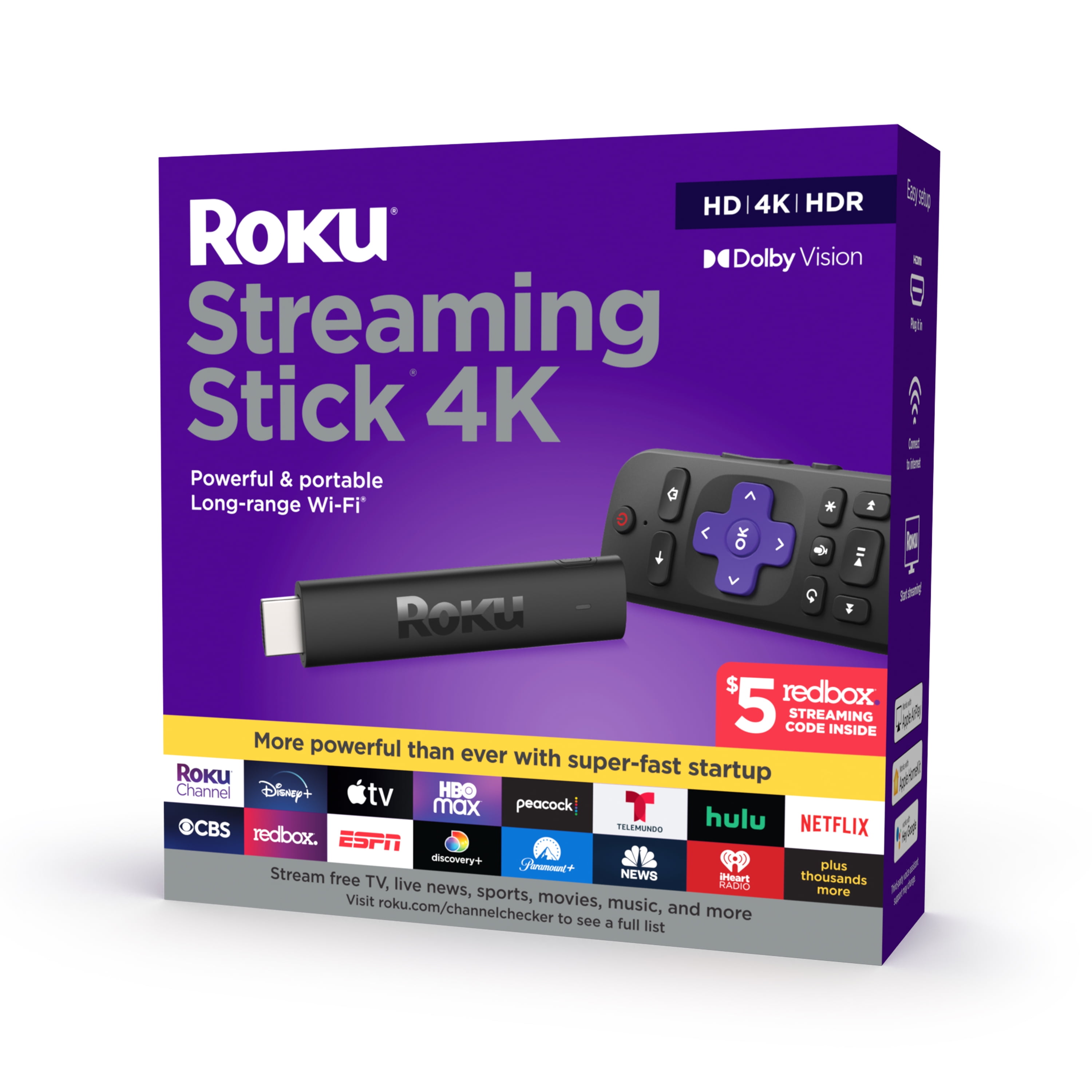 Roku Streaming Stick 4K Streaming Device 4K/HDR/Dolby Vision with Voice Remote and TV Controls