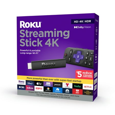 Roku Streaming Stick 4K | Streaming Device 4K/HDR/Dolby Vision with Voice Remote with TV Controls and Long-Range Wi-Fi