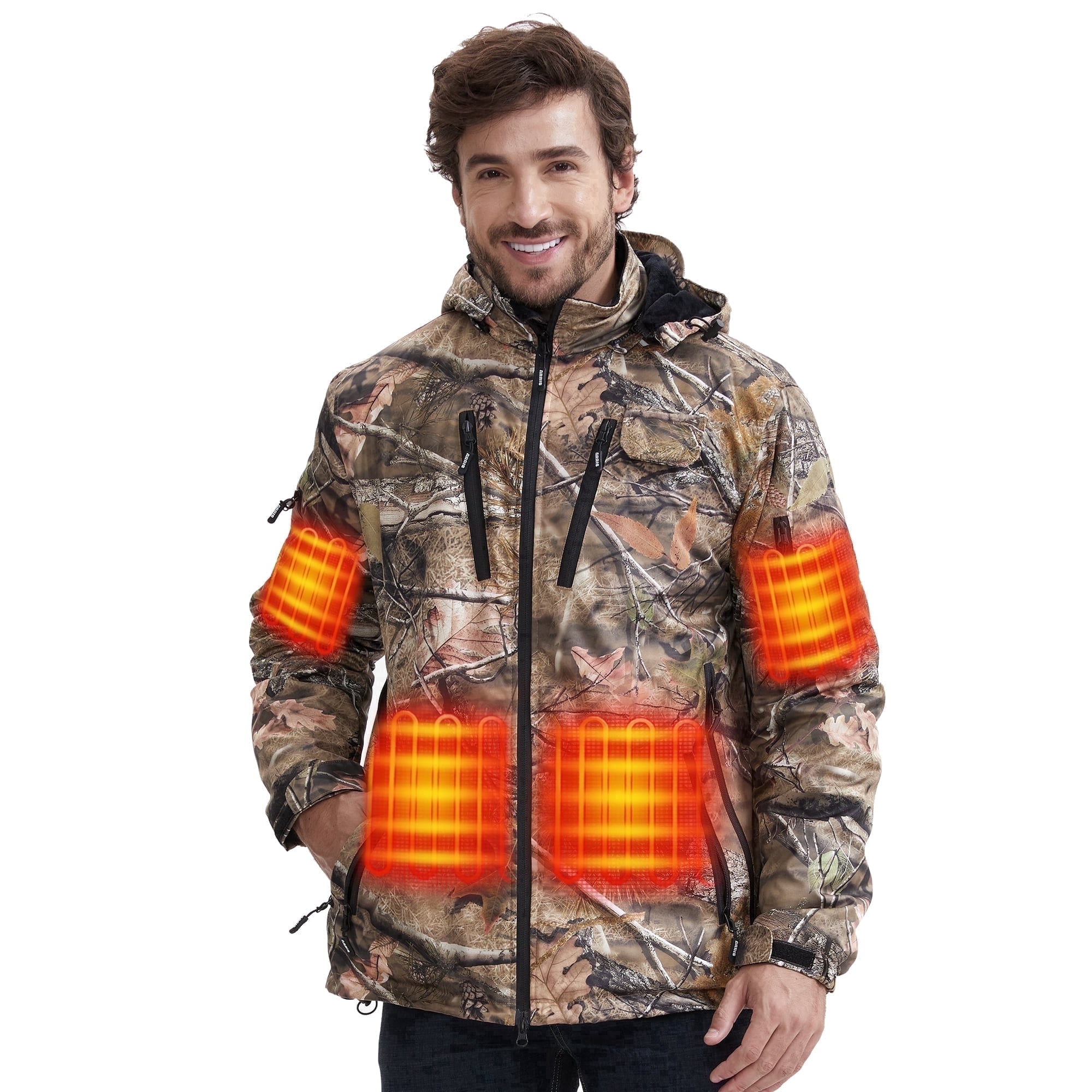 ARRIS 12V Heated Hunting Jacket for Men 3 Independent Control Buttons With 8 Heating Zones Waterproof Silent Softshell Winter Coat-XXL