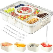Snackle Box Container,Portable Snack Box 8 Compartment Divided Serving Tray with Lid and Handle,Clear Storage Organizer for Fruit Candy Nuts Veggie-Perfect for Road Travel Party（1 Pack）