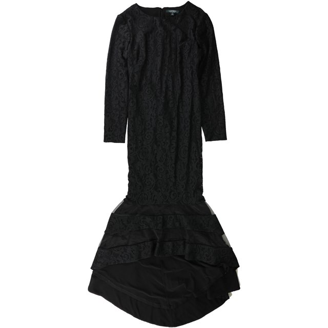 Ralph Lauren Vestido de encaje estriado para mujer, negro, 2