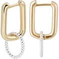 thumbnail image 2 of 1 Pair Real 18K Gold Plated Brass Huggie Hoop Earrings 23mm Drop Dangle Paperclip Huggie Hoop Earrings Chunky Loop with 925 Sterling Silver Twist Linking Ring for Everyday Wear Pendant: 12mm, 2 of 3