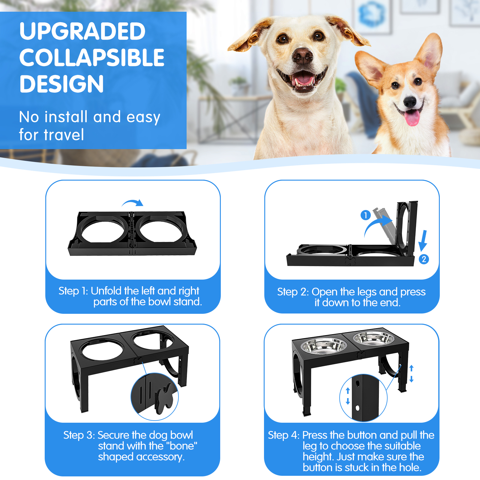 X XBEN Elevated Dog Bowls, 5-Height Adjustable Stand photo 6