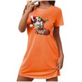 thumbnail image 2 of Sakmal Oversized Nightgowns Women Christmas Lightweight Orange Stretchy House Dress Crew Neck Christmas Stocking Print Short Short Sleeve Nightgowns S-2XL, 2 of 5