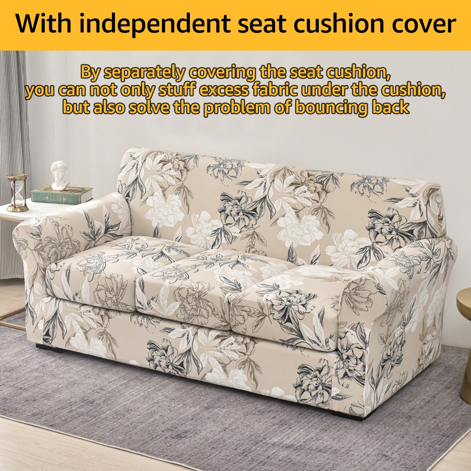 Visit the EUWBSSR Store 4 Pieces Stretch Sofa Cover 3 Seater Couch Cover Printed Sofa Slipcover with 3 Separate Cushion Covers Washable Sofa Slip Covers for Living Room Home with Pets and Kids