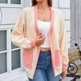 thumbnail image 2 of WRKEKC Cardigan Sweaters for Women Color Block Long Sleeve Open Front Loose Fit Knit Cardigan with Pockets, 2 of 9
