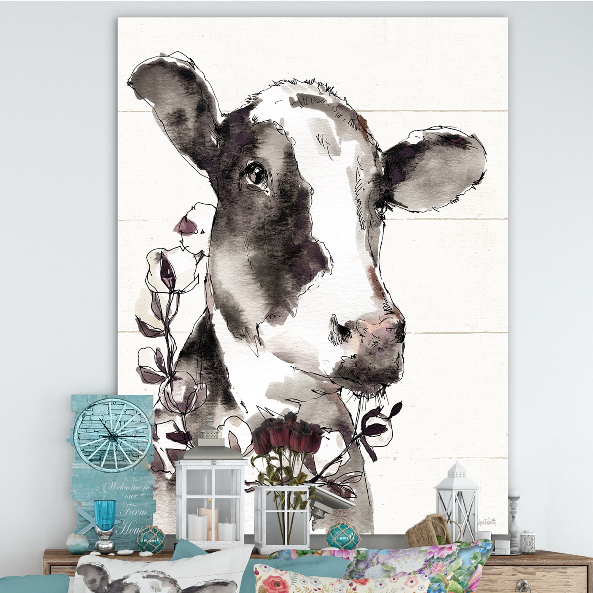 Designart 'Cow Portrait Country Life' Wildlife Canvas Art