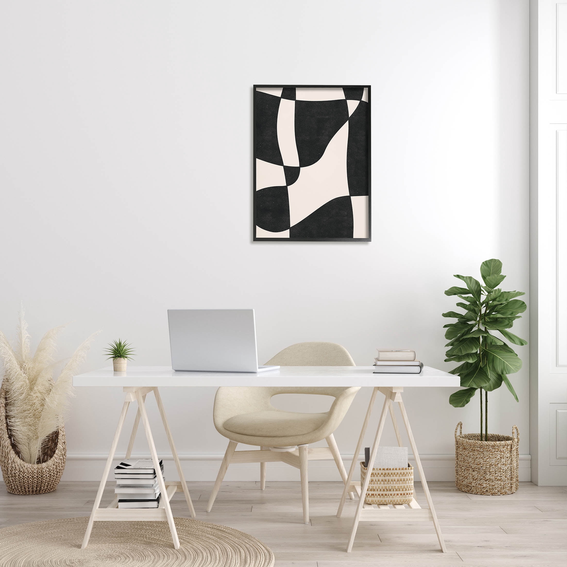 Stupell Industries Retro Wavy Checkered Pattern Shapes Graphic Art Black Framed Art Print Wall Art, Design by JJ Design House LLC