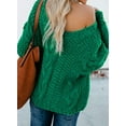 thumbnail image 3 of QWZNDZGR Women Sexy Long Sleeve Off Shoulder Loose Cable Knit Pullover Sweater, 3 of 3