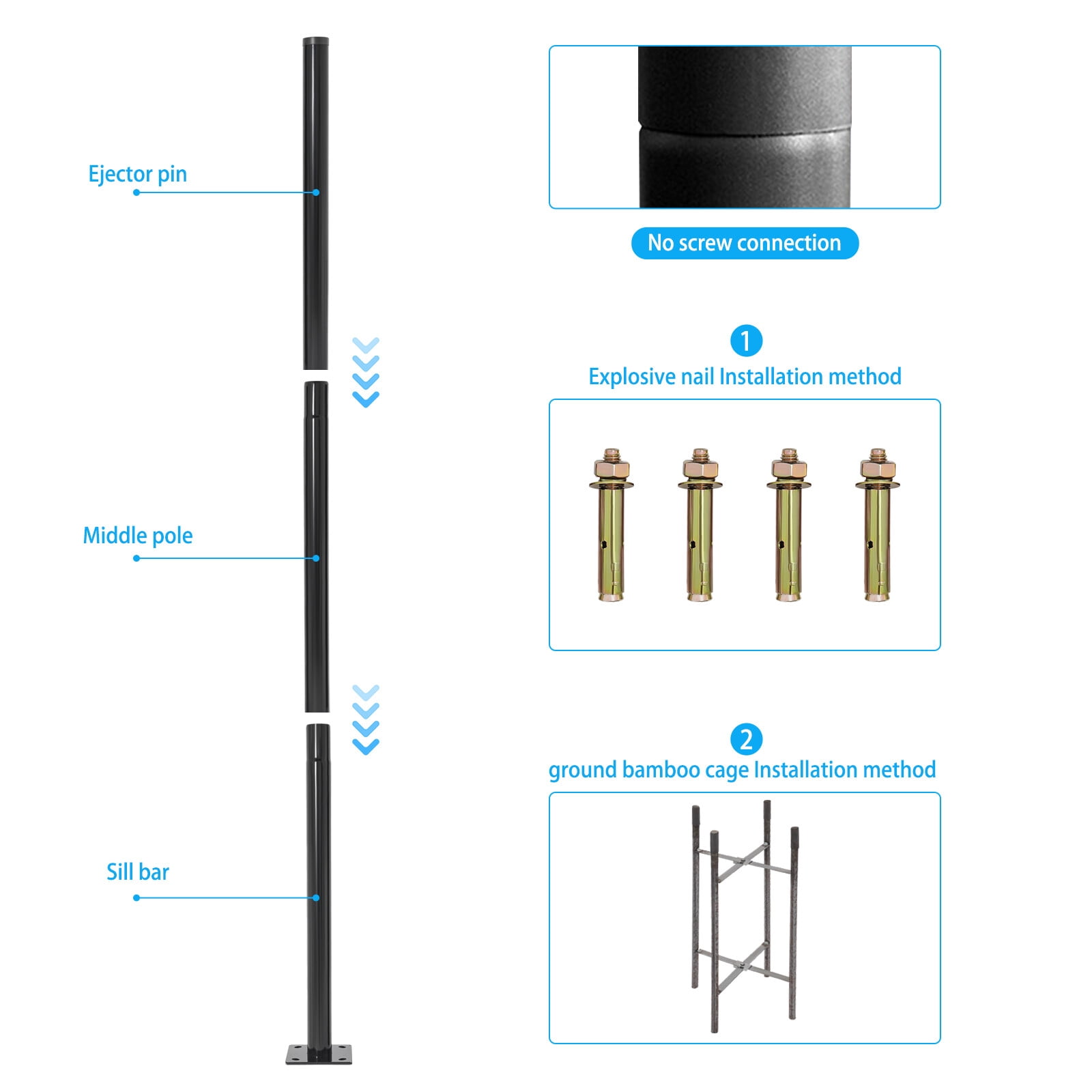 3m/10ft Outdoor Street Light Pole Courtyard Parking Lot Lighting Lamp Post W/ Ground Cage Black