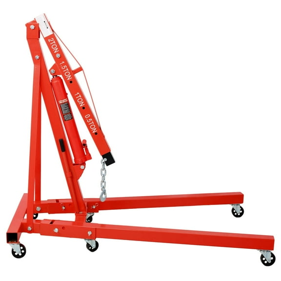 2 Ton Outdoor Folding Engine Hoist Cherry Picker Shop Crane Hoist Lift, Heavy Duty Steel with 6 Iron Caster Wheels (red)