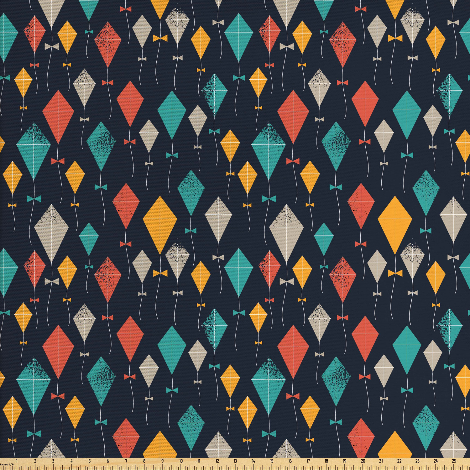 Kites Fabric by The Yard, Colorful Flying Kites with Grunge Effects