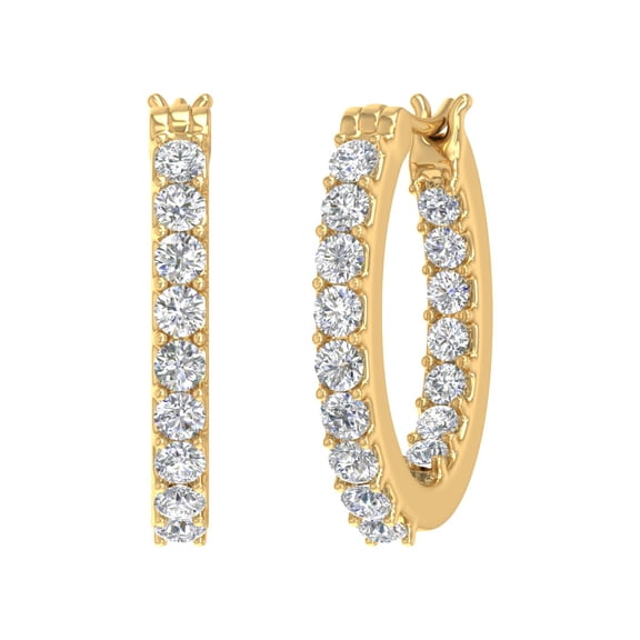 1 Carat Prong Set Diamond Inside-out Hoop Earrings in 14k Yellow Gold - IGI Certified