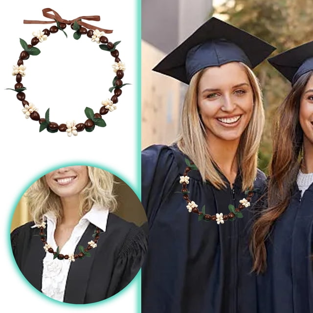 Collar con cinta marrón, guirnalda de playa, hojas verdes y flores blancas, 59