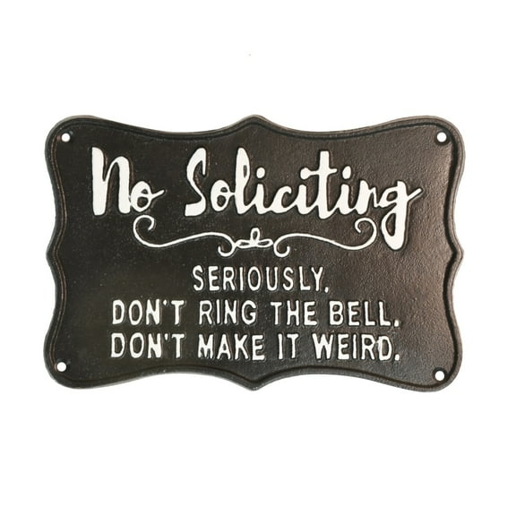 Cast Iron No Soliciting Funny Warning Sign Front Door Garage Shop Bar Pub Wall Decor