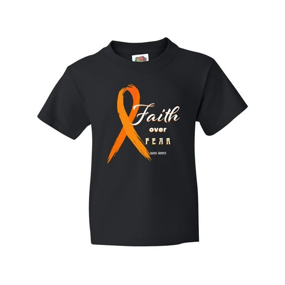 Inktastic Faith over Fear Leukemia Awareness with Orange Ribbon Youth T-Shirt