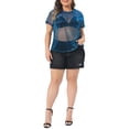 thumbnail image 3 of Agnes Orinda Women's Plus Size Party Top Sheer Mesh Holographic See Through Blouse 3X Blue, 3 of 7