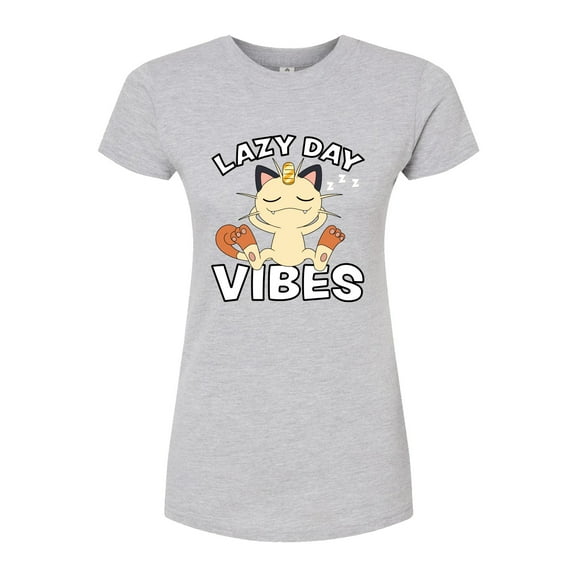 Pokémon - Lazy Day Vibes Meowth - Juniors Fitted Graphic T-Shirt