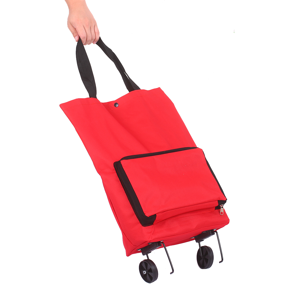 Foldable Shopping Trolley Bag with Wheels Collapsible Shopping Cart Reusable Foldable Grocery Bags Travel Bag Red - image 4 of 10