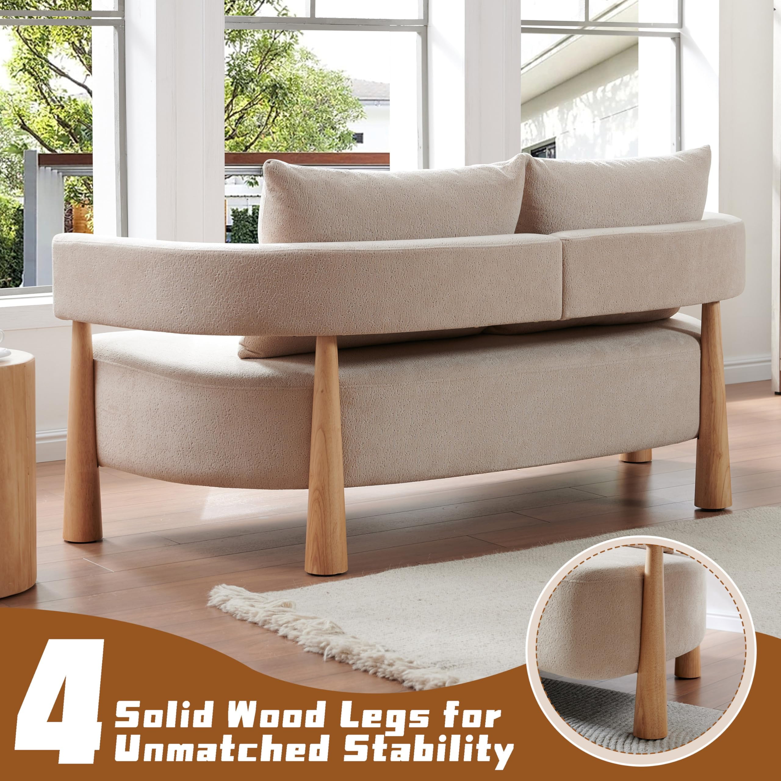 Loveseat Sofa with High-Resilience Cushions, Ergonomic Design with Arched Arms, Sturdy Hardwood Legs, Soft Velvet Upholstery, Includes Floor Protection Pads, Easy Assembly, Pebble