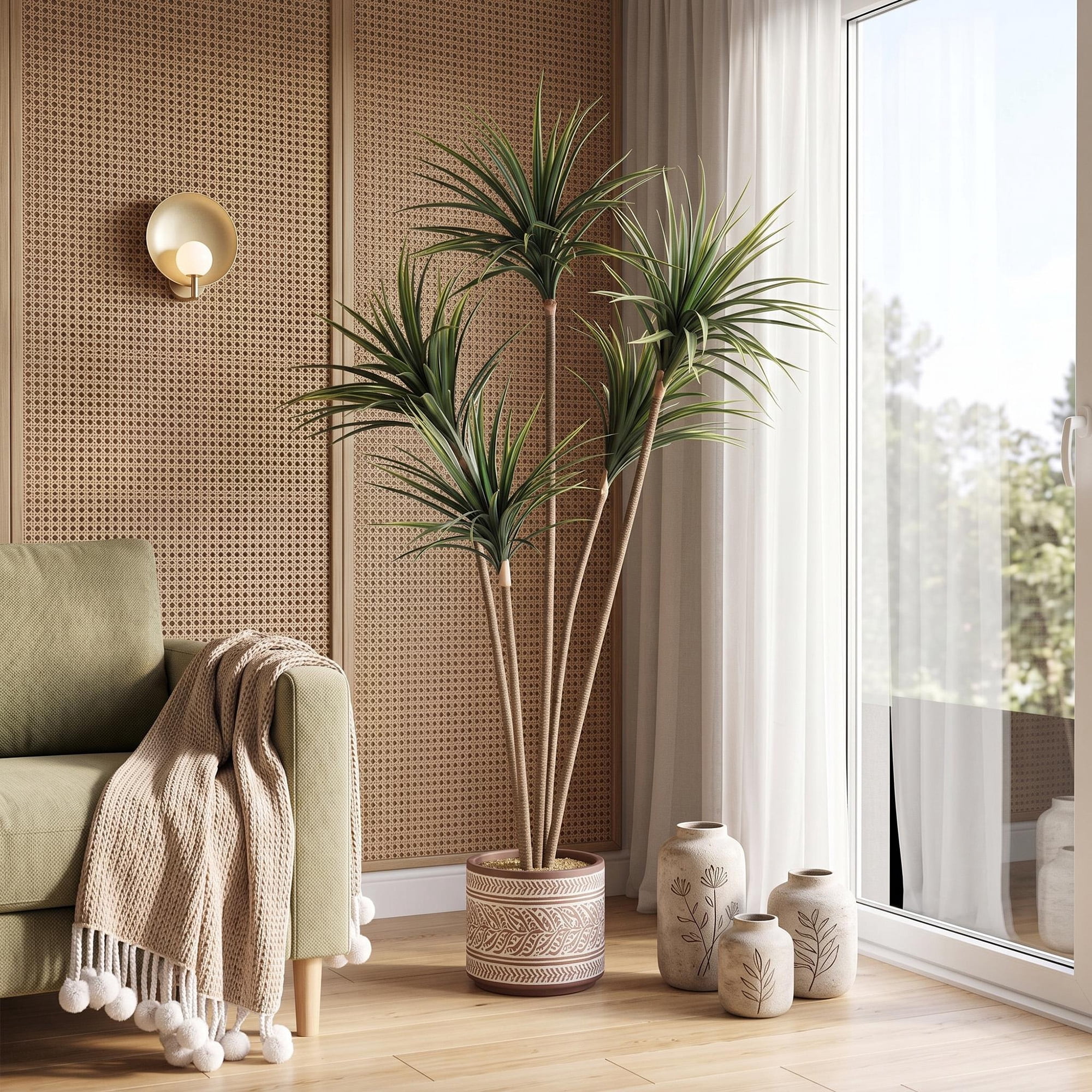Artificial Dracaena Marginata Tree 5FT Tall – Lifelike Faux Floor Plant for Home Office Decor