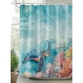 thumbnail image 2 of Fsddascl Turtle Shower Curtain Set - 72" x 78" Washable Bathtub Curtain with 12 Hooks, Coastal Ocean Starfish Coral Watercolor Blue Waterproof Fabric Stall Shower Curtains for Bathroom/Bathtub, 2 of 6
