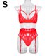 thumbnail image 1 of Conjunto de ropa interior de encaje floral de 3 piezas para mujer, sujetador sexy, bragas, liguero, rojo, S Speravity XX000052-01, 1 of 7