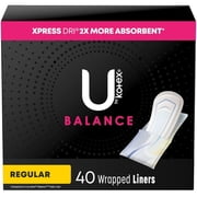 U by Kotex Balance Wrapped Panty Liners, Regular Length, 40 Count- 2 Pack