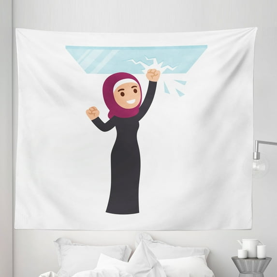 Feminist Tapestry, Woman with a Headscarf Breaking the Glass Ceiling Theme Gender Equality, Fabric Wall Hanging Decor for Bedroom Living Room Dorm, 5 Sizes, Multicolor, by Ambesonne