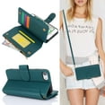 thumbnail image 3 of Crossbody for iPhone 7 / iPhone 8 / iPhone SE 2022 & 2020 Case Wallet【RFID Blocking】with Card Slots Zipper Pocket, PU Leather Magnetic Flip Stand Wrist Strap Lanyard Wallet Case, Green, 3 of 11