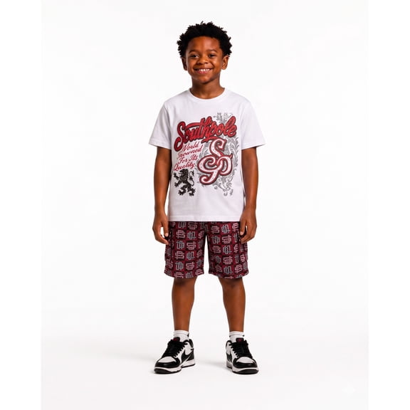 SOUTHPOLE Boys Athletic Shorts Set Lightweight Soft Cotton Graphic Tees & French Terry Shorts 2 Piece