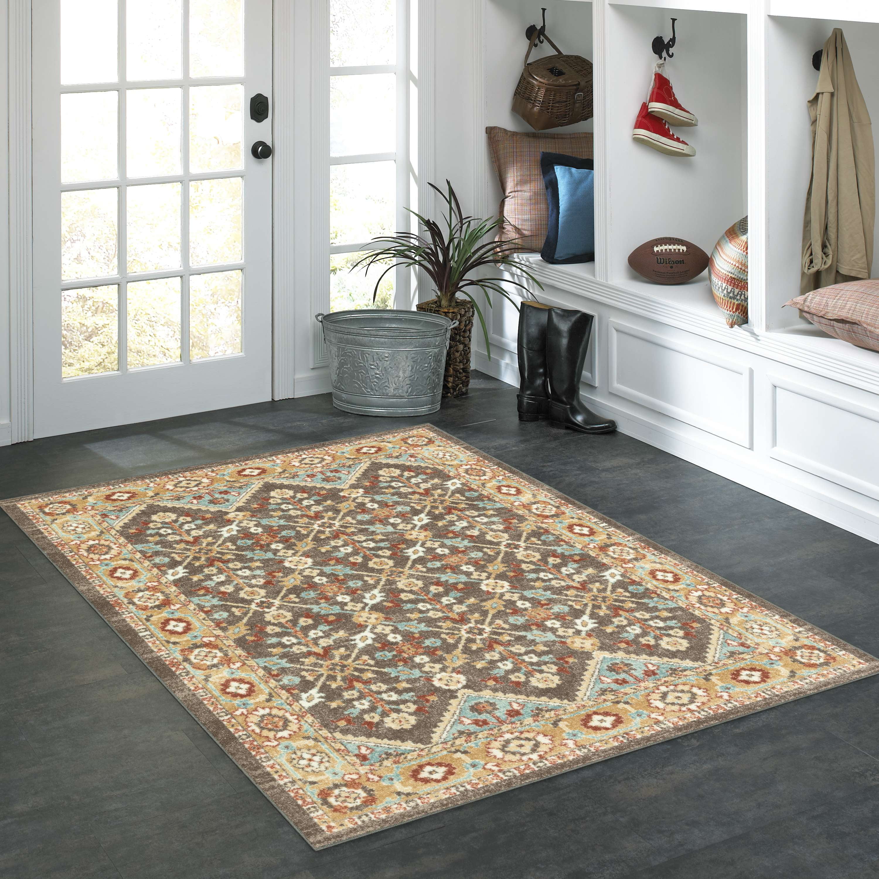 Mainstays Persian Border Medallion Loop Print Rust Brown Indoor Area Rug, 4' x 5'4"