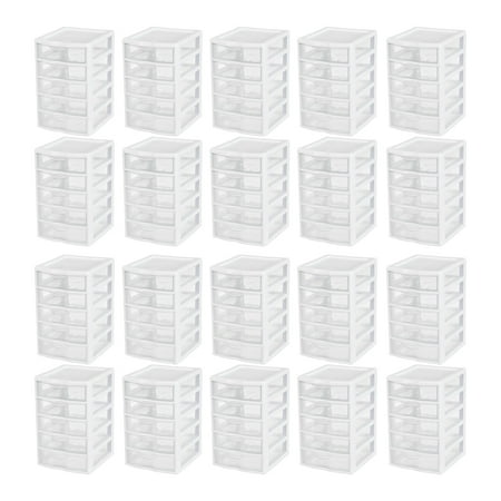 Sterilite Clearview Small Plastic 5 Drawer Desktop Storage System, 20 Pack