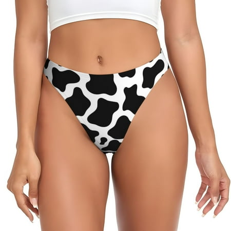 Salouo Cow Print Black White Print Seamless Thongs For Womens V-waisted No Show Thong Women s G-String Low-Waist Panties Seamless Panties Sexy Underwear Women 1-Pack