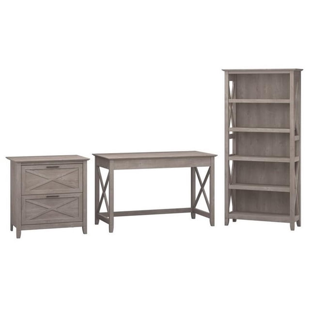 Bush Furniture Key West 48W Writing Desk 3 Piece Office Suite in Gray