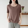 thumbnail image 3 of JUUYY Womens Girls Modal Cotton Short Sleeve Shirts Casual Solid Crew Neck T-Shirts Relaxed Basic Tee Tops Coffee#1 L, 3 of 3