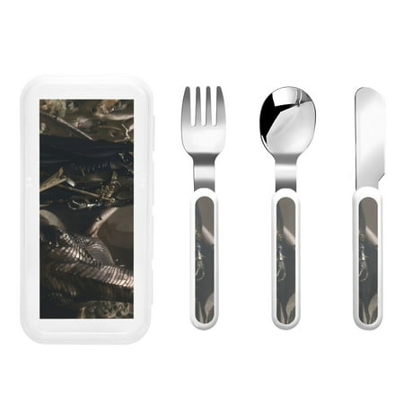 

Cauagu Medieval Knight And Dragon Print 3-Pieces Toddler Cutlery Set Kids Silverware Set with Spoons Forks & Knife Stainless Steel Utensils for Kids Dishwasher Safe