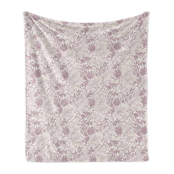 Vintage Soft Flannel Fleece Blanket, Floral Pattern with Spring Themed Wild Herbs and Flowers in Tender Tones, Cozy Plush for Indoor and Outdoor Use, 60" x 80", Grey Pink and Ivory, by Ambesonne