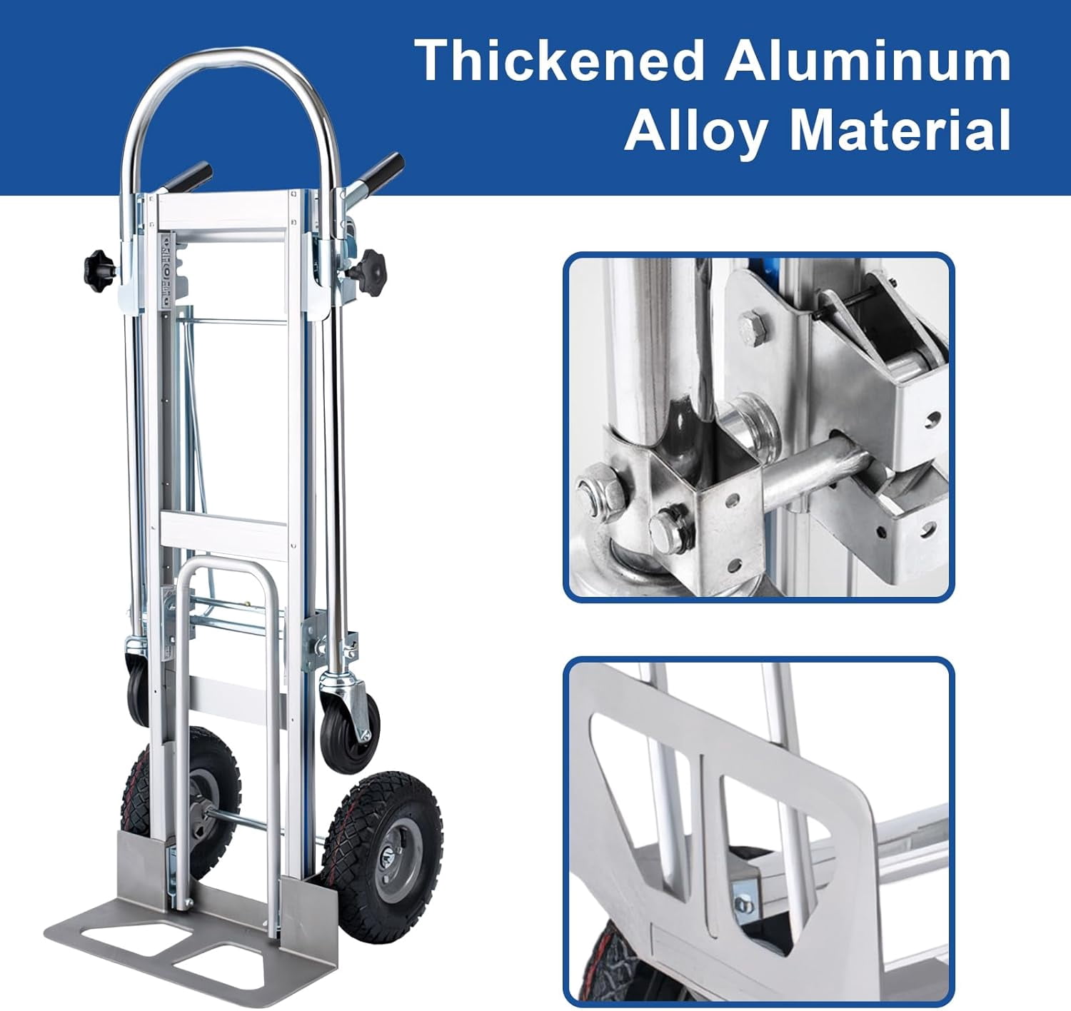 Yonopro 4 in 1 Convertible Hand Truck, Heavy Duty Aluminum Hand Truck 1000 LBS Load Capacity， Durable Hand Truck Dolly with Nose Plate and 4 Wheels