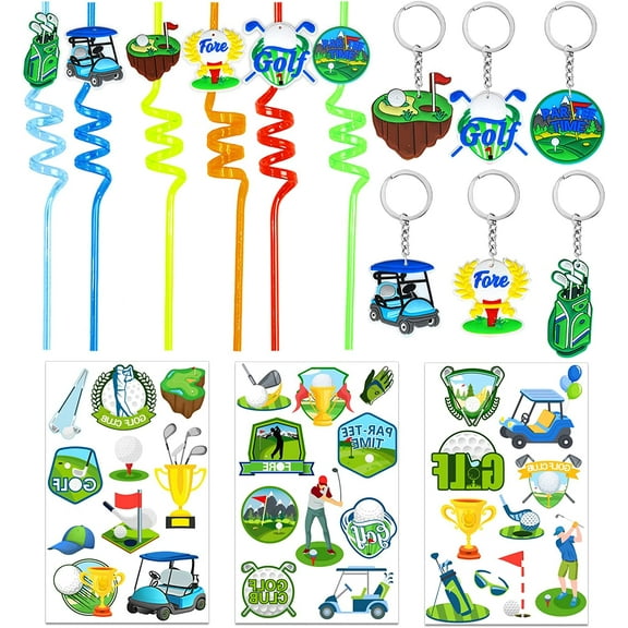 Golf Party Favors, Golf Ball Keychains Golf Temporary Tattoos Reusable Drinking Straws for Adults Kids Birthday Party Supplies Classroom Golf Club Sports Team Reward