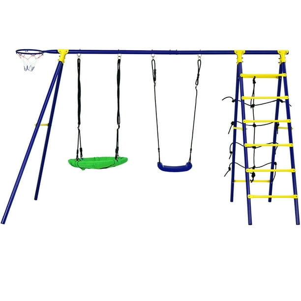 Gymax 5In1 Outdoor Kids Swing Set W/ Heavy Duty Swing Frame & Ground