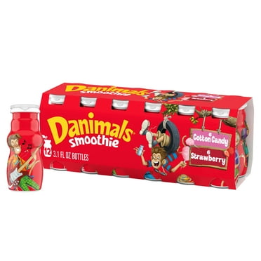 Danimals Smoothie Strawberry Explosion and Cotton Candy Dairy Drink, 3.1 OZ, 12 Ct