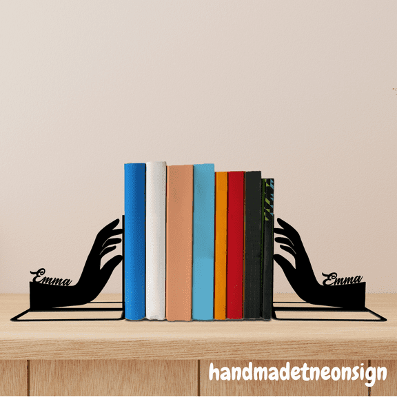 Handmadetneonsign Hands Metal Bookends Hand Name Bookend, Hand Table Bookshelf Decor 039875