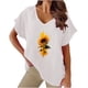 thumbnail image 2 of Fiudx Ofertas y Liquidaciones Camiseta de Manga Corta con Mangas Informales de Algodón y Cáñamo con Cuello En V y Estampado de Girasoles para Mujer, 2 of 4
