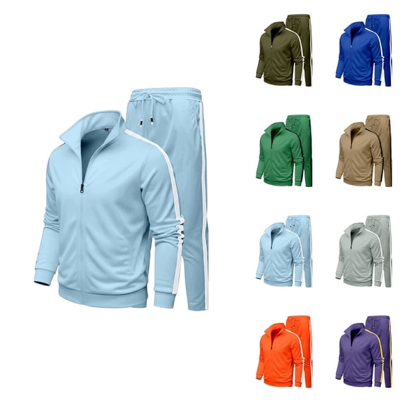Men's Casual Tracksuit Set with Hooded Sweatshirt and Jogger Pants – Full Zip Athletic Workout Outfit for Daily Wear and Training